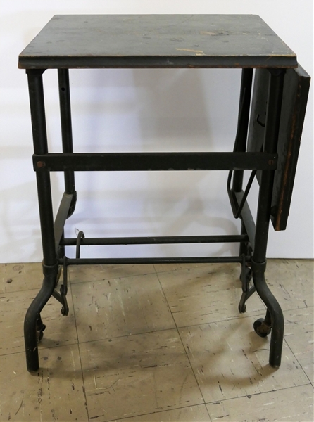 Metal and Wood Industrial Rolling Typewriter Cart with 1 Drop Side - Measures 26" tall 15" by 18" 