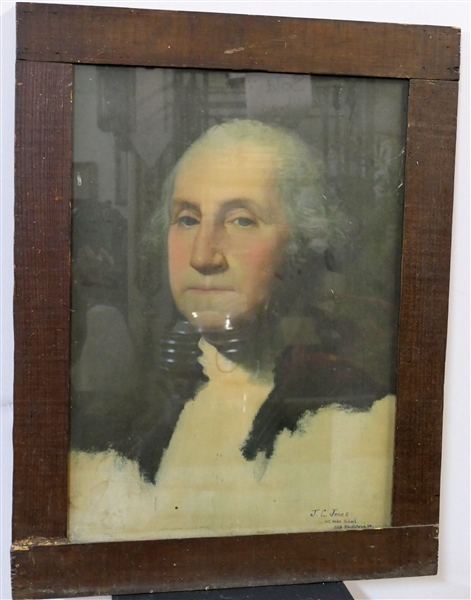 Print of George Washington in Wood Framed - " J.C. Jones Mt. Nebo School U.S.A. Blackstone VA" Frame Measures 26" by 20" 