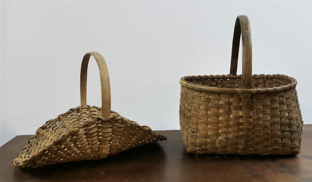 2 Virginia Oak Split Baskets- Flower Basket Measures 11" by 9"  Larger Basket Has Some Trim Damage