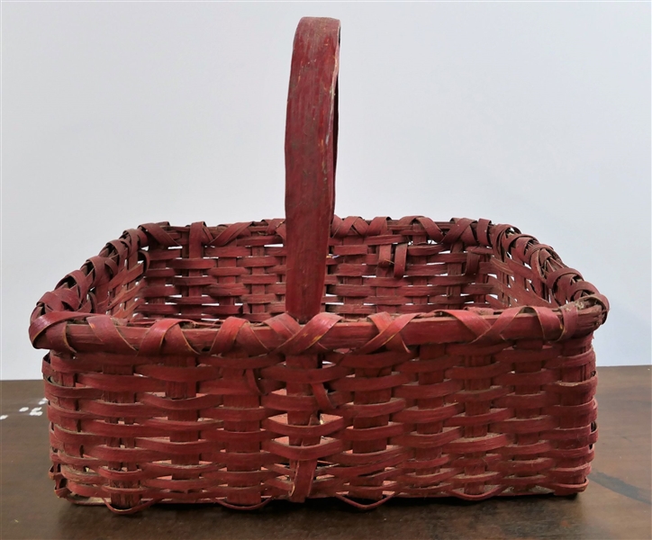 Virginia Red Painted Oak Split Basket - Measures 6" tall 13" by 11" not including Handle