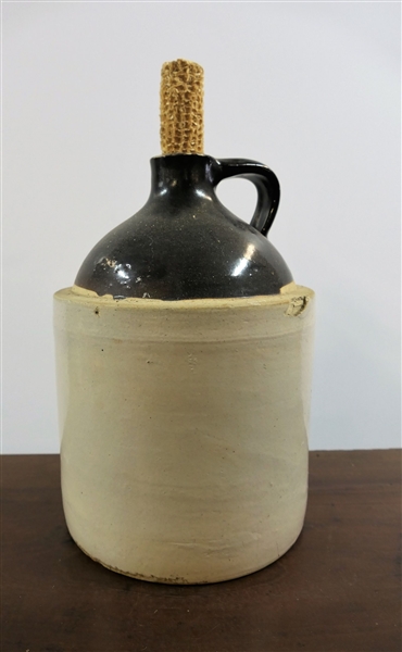 Brown and White Stone Jug - 11" Tall - Chip on Side