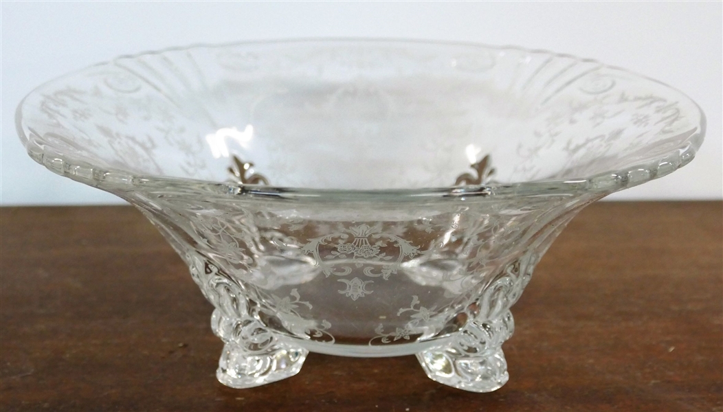 Cambridge Elegant Etched Glass Footed Bowl - Measures 4 1/4" tall 10 3/4" tall 