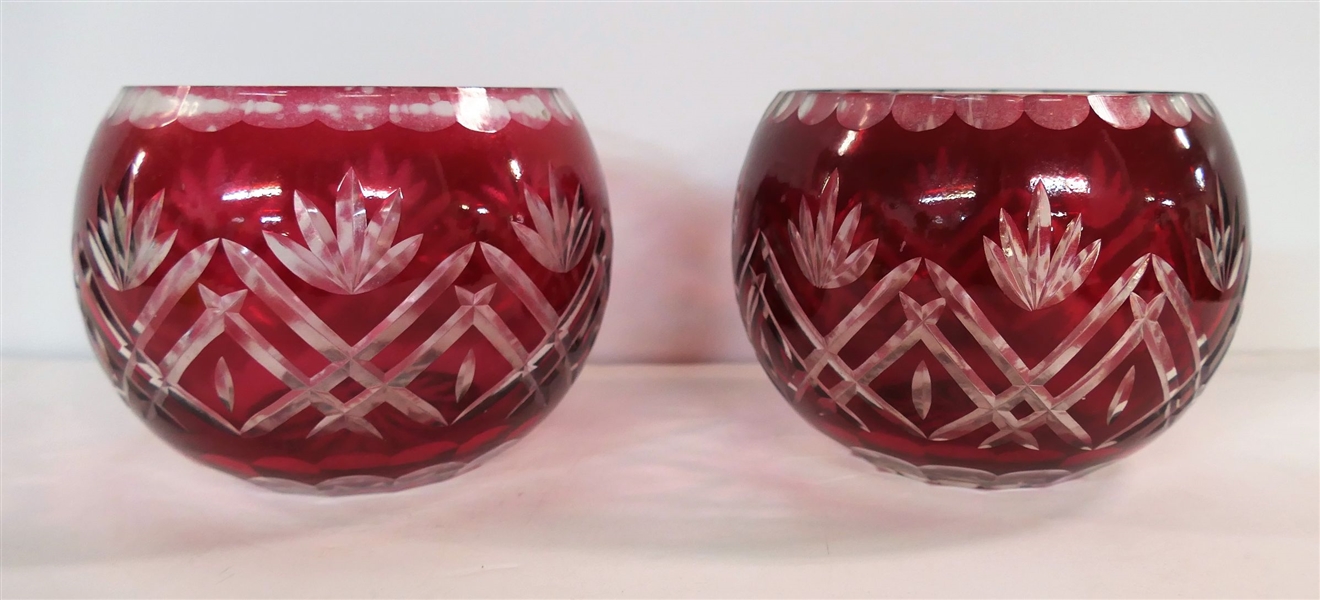 2 Ruby Flash Rose Bowls - 4 1/4" tall 5" Wide