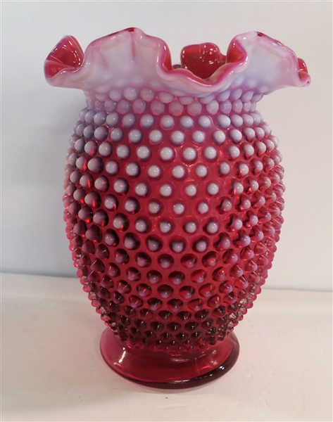 Cranberry Fenton Hobnail Vase - Measures 8" Tall 6" Across