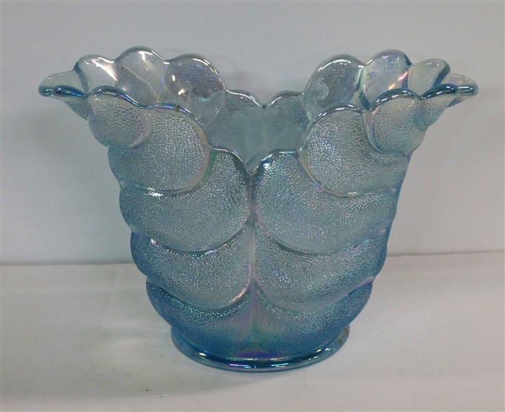 Light Blue Iridized Vase -Stamped with "S"  Measures 6" tall 8 1/2" across 