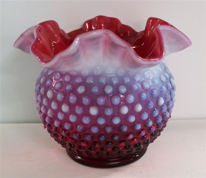 Cranberry Fenton Hobnail Smaller Vase - Measures 5" Tall 6 1/4" Across