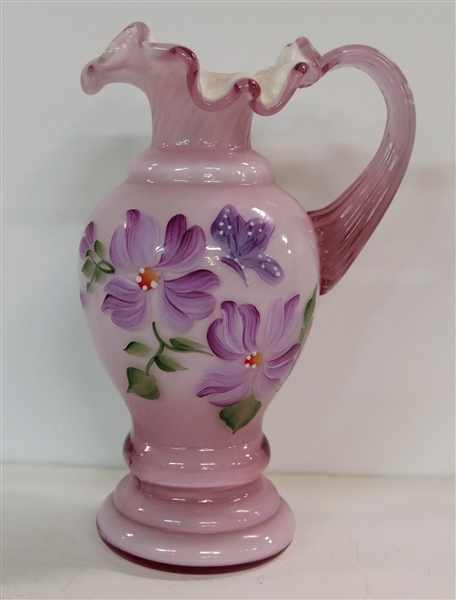 Hand painted Fenton Small Pitcher Artist Signed C. Smith - Measures 6" tall 
