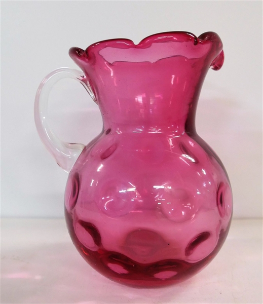 Cranberry Coin Spot Pitcher with Clear Applied Handle - 5" tall 