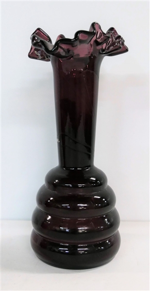 Amethyst Ruffled Edge Vase - 7 1/2" tall 