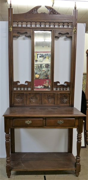 Mahogany Hall Mirror with Coat Hooks and 2 Drawers - Measures 81" tall 36" by 15" 