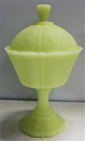 Signed Fenton Satin Glass Compote - Measures 9 1/2" Tall 