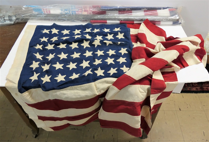 Hand Sewn 48 Star Flag and 3 by 5 50 Star American Flag Kit with Pole in Packaging -