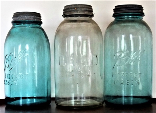 3 Jars including 2 Blue Ball and Ohio Quality Mason 1/2 gallon - One Blue Jar is #13
