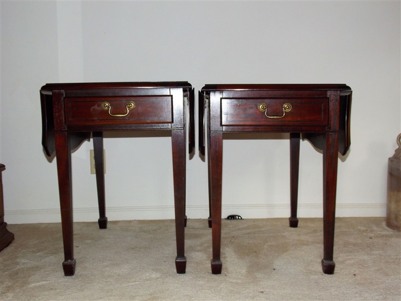Pair of Mersman Drop Side End Tables with Drawers - Each Table Measures 24" tall 26" by 18" Each Side Measures 8"