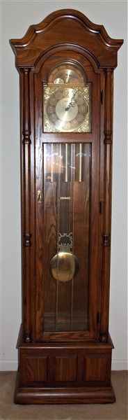 Ridgeway Tall Case Clock with Moon Phase Dial - Oak Case - Measures 76 1/2" tall 17 1/2" by 10" 