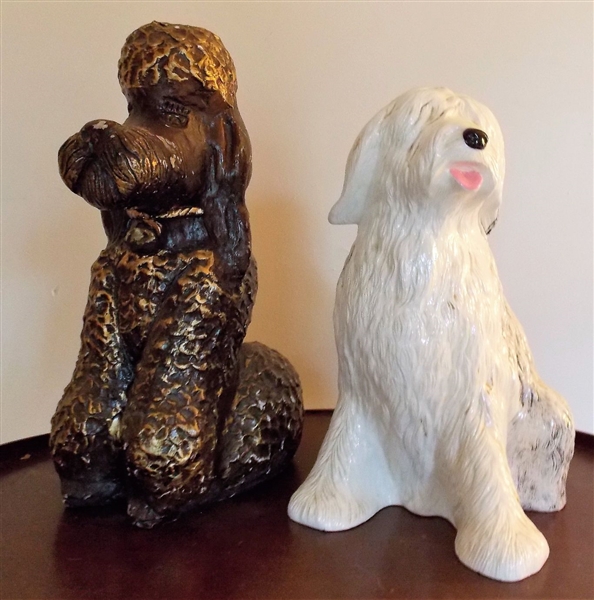 Ceramic Poodle and Sheep Dog - Poodle Measures 13 1/2" tall 