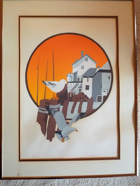 Artist Signed and Numbered 2/16 Beach Scene Print by R. Molvarian? - Framed and Matted - Frame Measures 24 1/4" by 18 1/4"