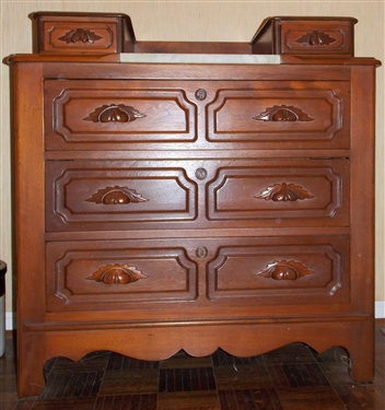 Walnut Dresser with Carved Pulls - Measures 40" tall 38" by 18" 