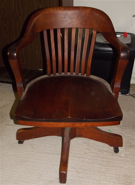 Oak Desk Chair - Swivels - Measures 33" Tall 