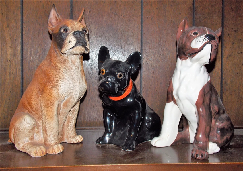 3 Dog Figures - Brown Measures 13 1/2" Tall - Black Ceramic is Erphila Germany