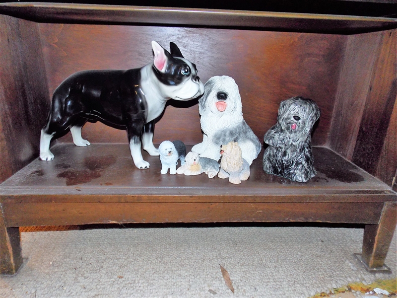 Shelf of Larger Dog Figures 2 Are Ceramic
