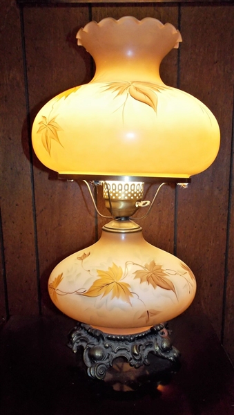 Gone with the Wind Style Lamp with Leaf Decoration - Lighted Top and Bottom - Measures 24" 