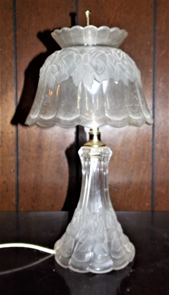 16" Glass Lamp with Frosted Flowers 