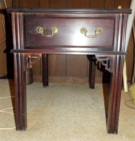 Chinese Chippendale Style End Table with Drawer - Measures 22" tall 20" by 27"