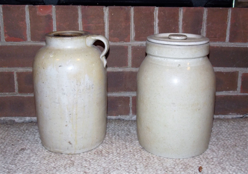 Stone Storage Jar with Handle and Stone Crock with Lid - Jar Measures 10" tall 
