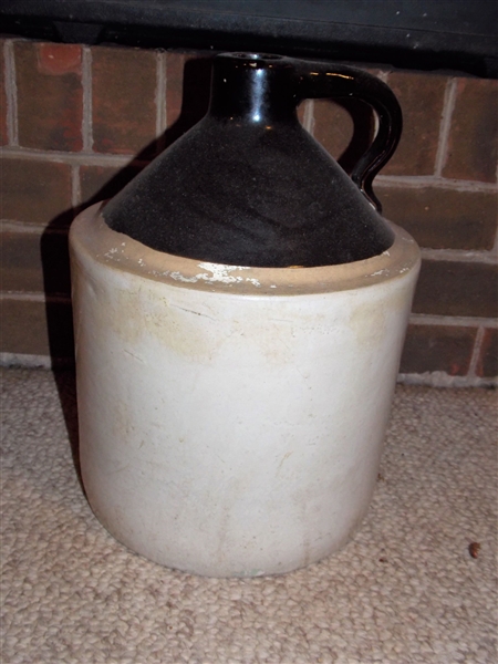 Brown and White Pottery Jug -12" tall 