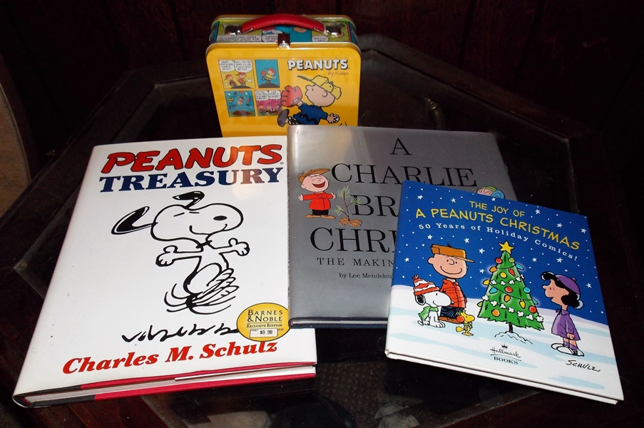 Peanuts Treasury, A Charlie Brown Christmas, The Joy of A Peanuts Christmas, Books and Hallmark Peanuts Lunch Box - New in Plastic