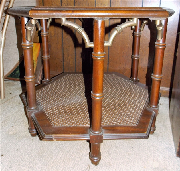 Bamboo Style Octagon Shaped Glass Top End Table with Cane Bottom - Table Measures 21 1/2" tall 25 1/2" Across