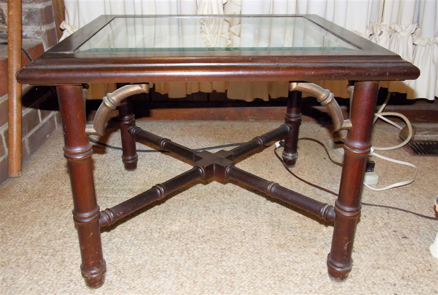 Bamboo Style Glass Top End Table - Measures 16" tall  22" by 20"