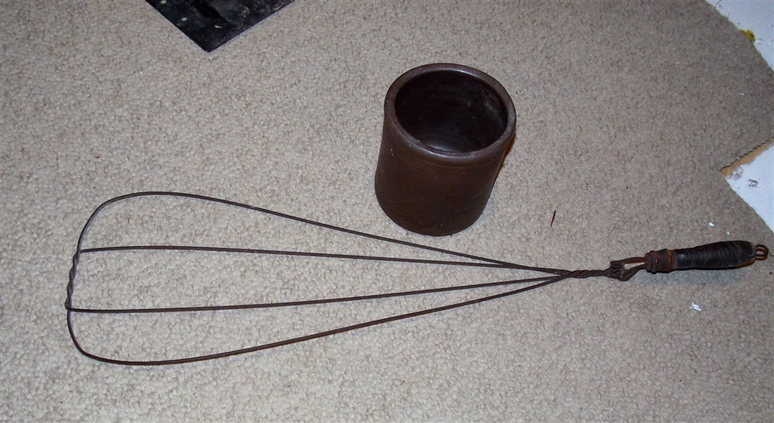Rug Beater and Small Crock 6" Tall 5" Across