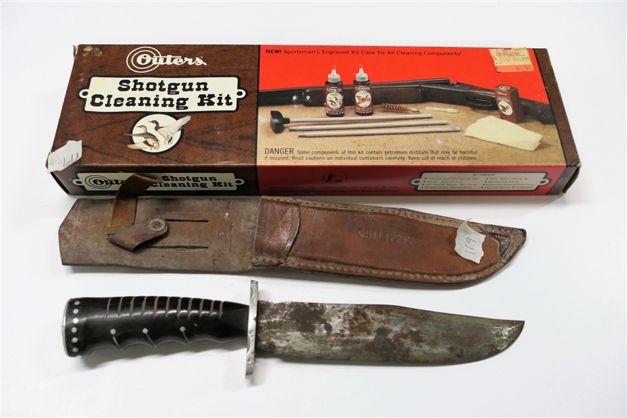 Phillipines Knife in Leather Sheath - Measures 12" Long and Outers Shotgun Cleaning Kit - 12 Gauge - yu