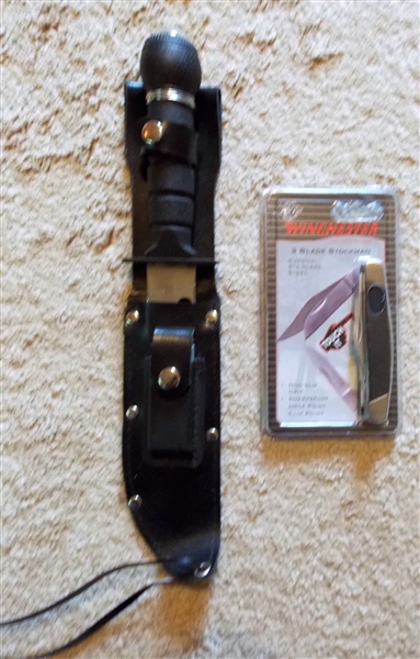 Winchester 3 Blade Stockman Knife - New in Package Taiwan Stainless Knife in Sheath with Compass 11"  