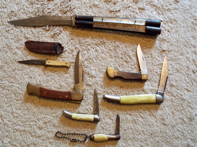 Lot of 7 Knives including USA Mini Sheath Knife, Hammer Brand, Frontier, Etc.