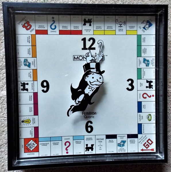 1984 Parker Brothers Monopoly Clock - 10 1/4" by 10 1/4"