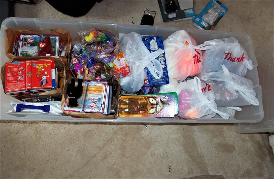 46 Gallon Tote Box Full of TY Beanie Babies, Happy Meal Beanies, and Beanie Buddies, Etc. Completely Full