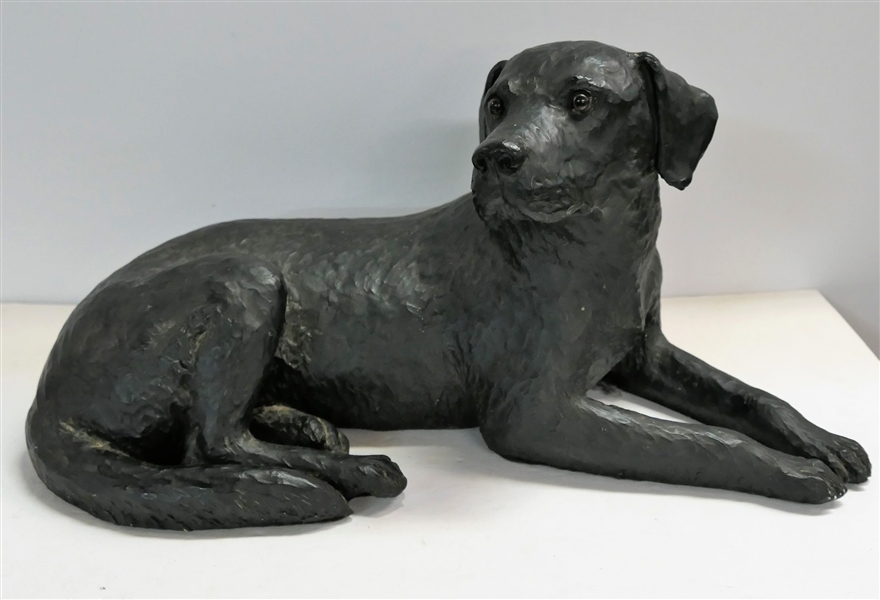 Chalk Black Lab Dog Statue - By Universal Statuary 1982 - Measures 9" tall 18" Long