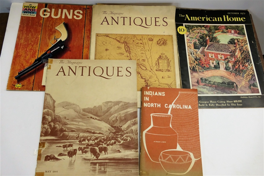 Indians in North Carolina "How and Why Wonder Book of Guns" 1931 "The American Home" and 1941 and 1944 "The Magazine Antiques" - All Paperbound