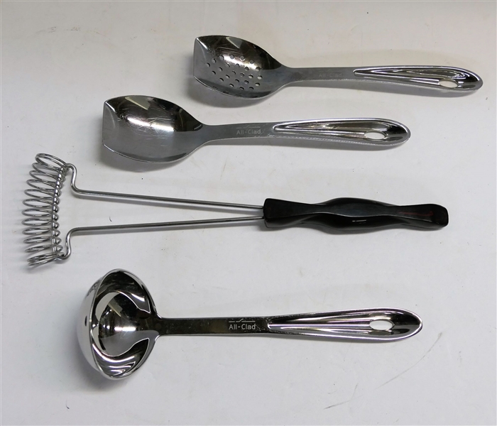 Cutco Whisk and 3 All Clad Stainless Serving Spoons