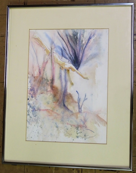 T. Sanders Watercolor Painting of Nude Swimmer - Framed and Matted - Frame Measures  20 1/2" by 16 1/4" 