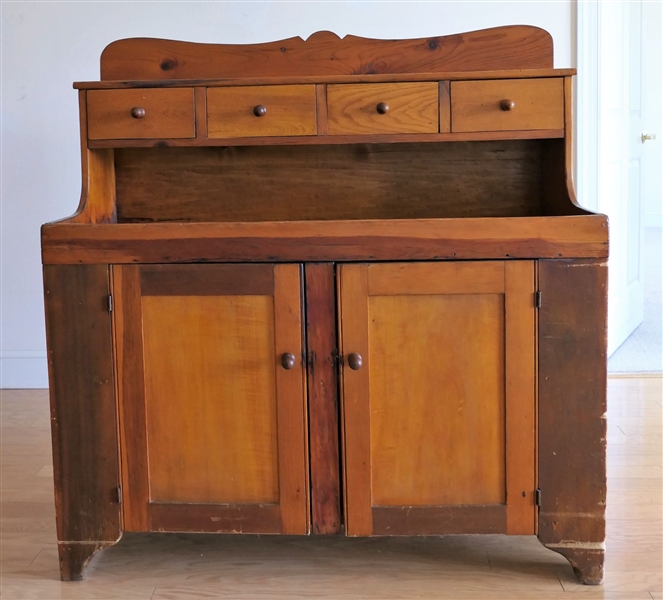 Primitive Dry Sink with 3 Dovetailed Drawers - Scalloped Backsplash - Original Paint on Inside - Measures 49" tall 48" by 20" - One Foot is Damaged