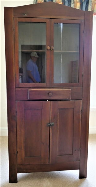 Smaller Wood Corner Cabinet with 1 Drawer - Glass and Blind Doors - Measures 72 1/2" tall 34 1/8" by 24" Deep 