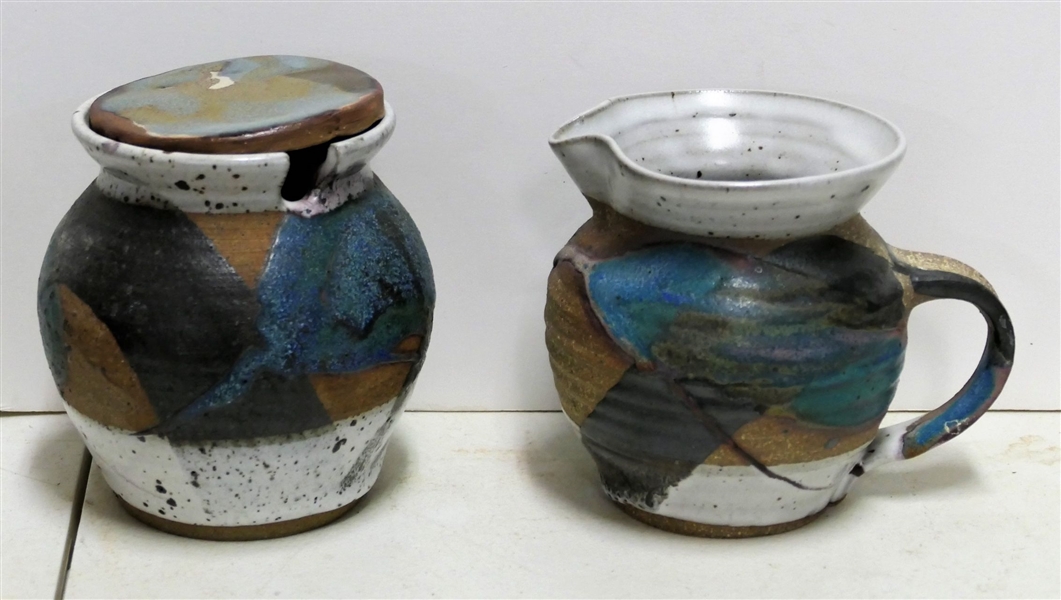 Art Pottery Cream and Sugar - by Anders Hill - Creamer Measures 5" Tall 