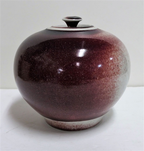 Studio Art Pottery Jar with Lid - Measures 6 1/2" tall 7" Across