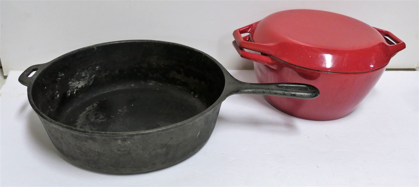 Naco Denmark Red Enamel Pot with Lid - Scratched inside and Made in USA 10 1/2" Chicken Fryer