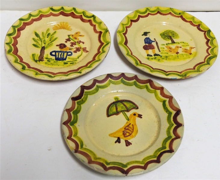 3 Artist Signed Martilo Decorated Terracotta Plates - 8 1/2" Across