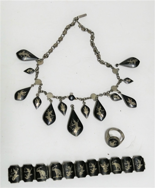 Siam Silver Necklace, Bracelet, and Ring - Necklace needs 3 Stations Attached